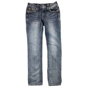 Miss Me JE8030TL Womens 28x31.5 Blue Rhinestone Bling Pocket Flap Denim Jeans